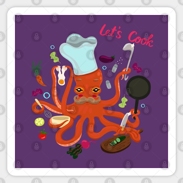 Octopus Let s Cook Sticker by Mako Design 